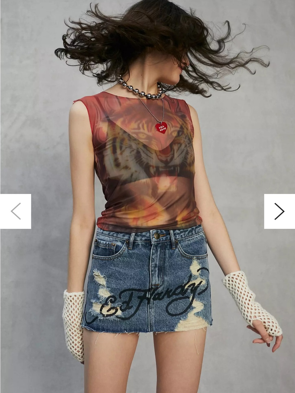 Ed Hardy UO Exclusive Tigers Denim Mini Skirt
